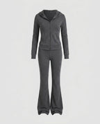 Ladies sporty two-piece jogging suit with hood and wide leg pants-Fashion Glam