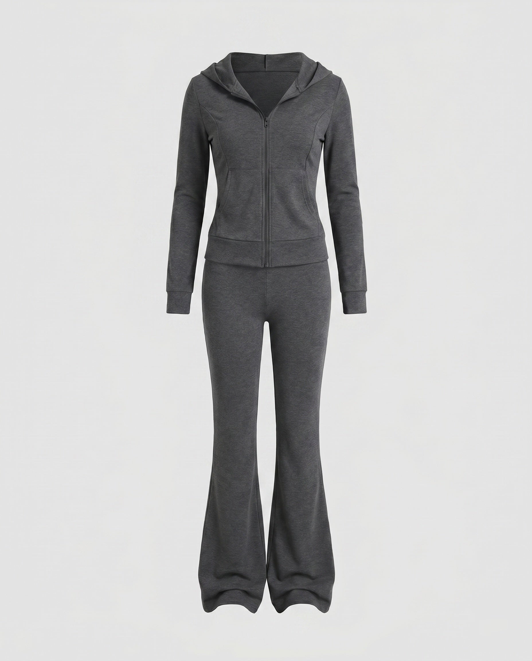 Ladies sporty two-piece jogging suit with hood and wide leg pants-Fashion Glam