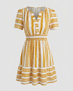 Ladies summer blouse dress with graphic pattern and ruffled hem-Fashion Glam
