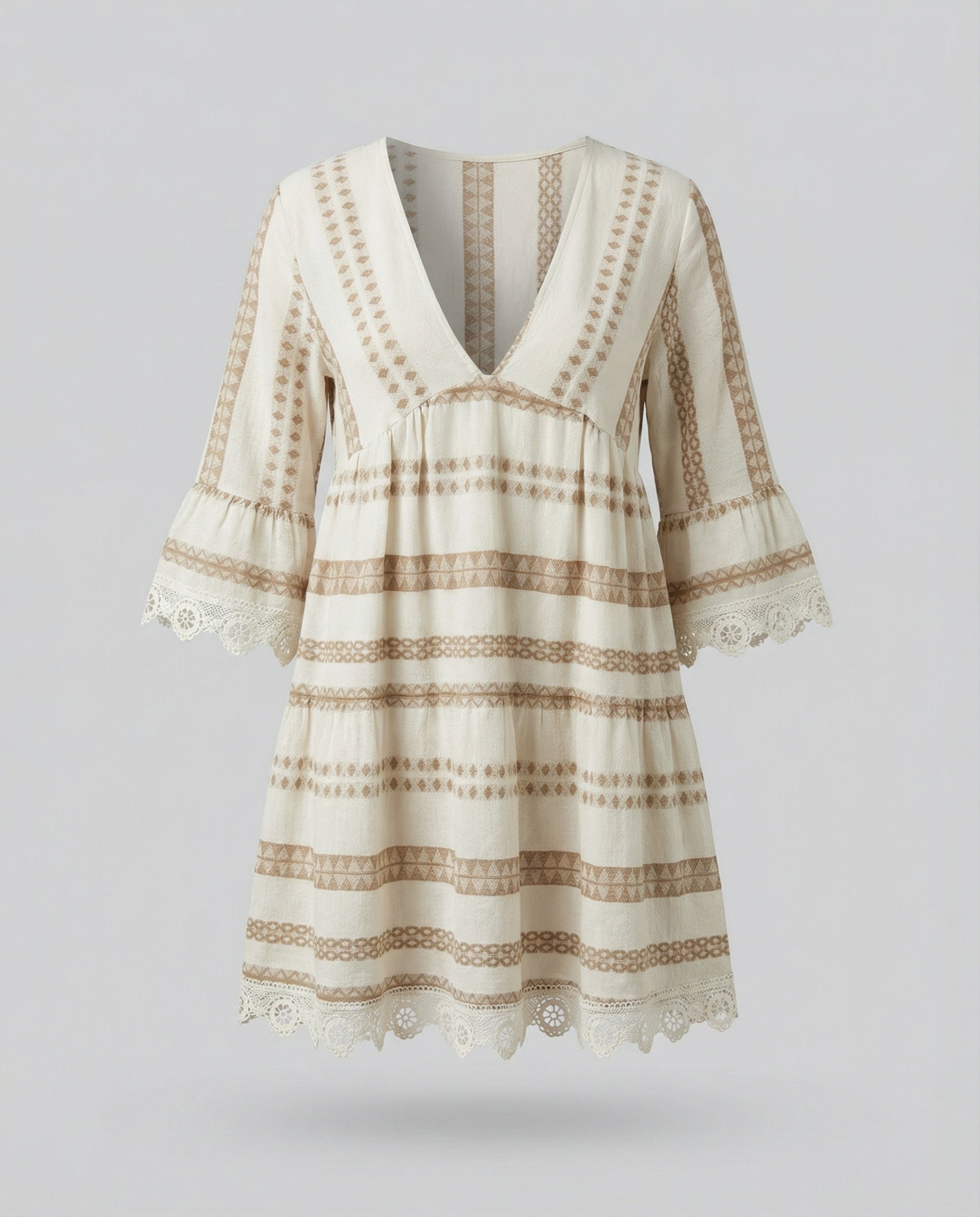 Ladies Summer Tunic Dress with V-Neck and Lace Trim-Fashion Glam