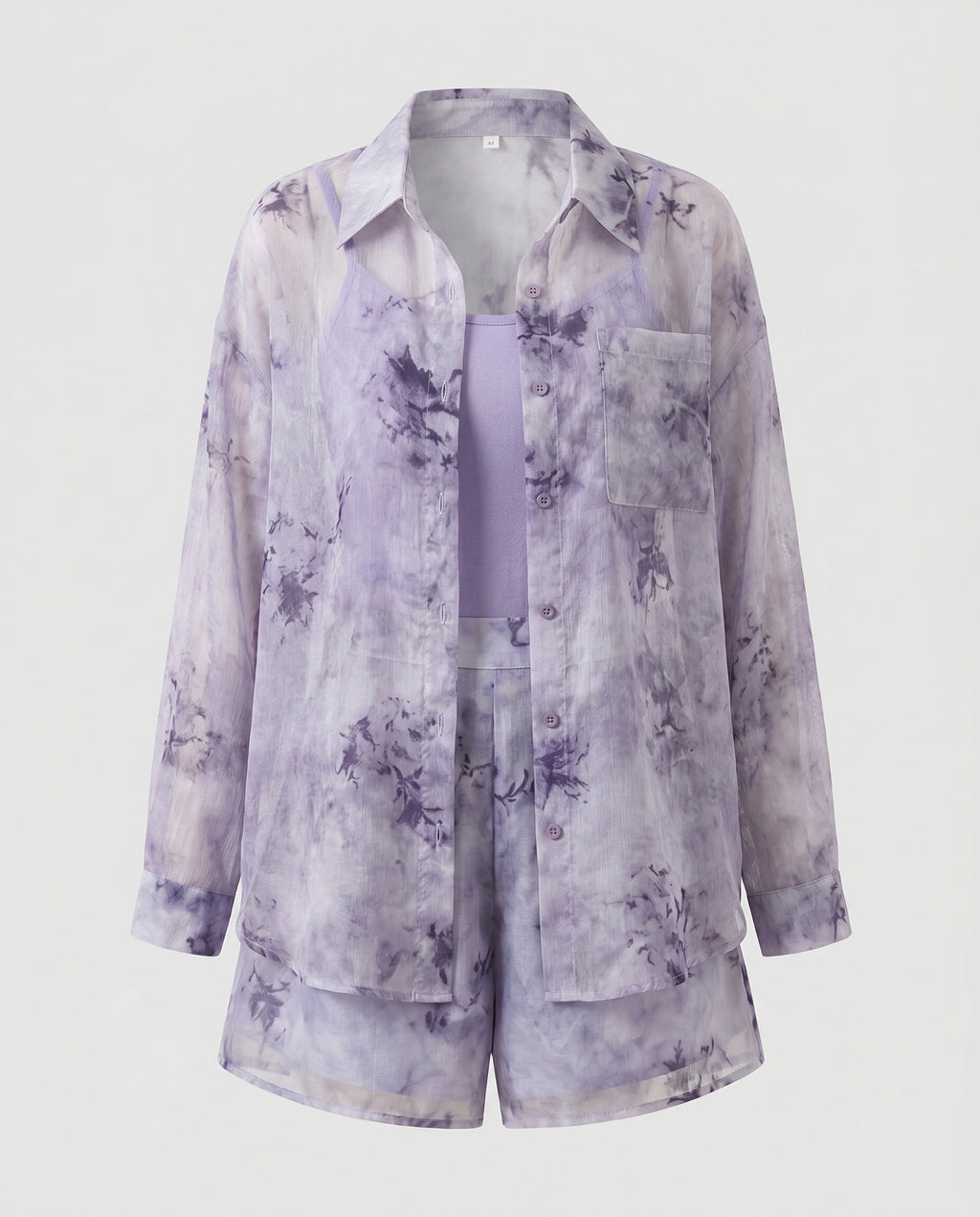 Ladies transparent blouses set with floral design and matching shorts Fashion Glam-Fashion Glam