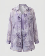 Ladies transparent blouses set with floral design and matching shorts Fashion Glam-Fashion Glam