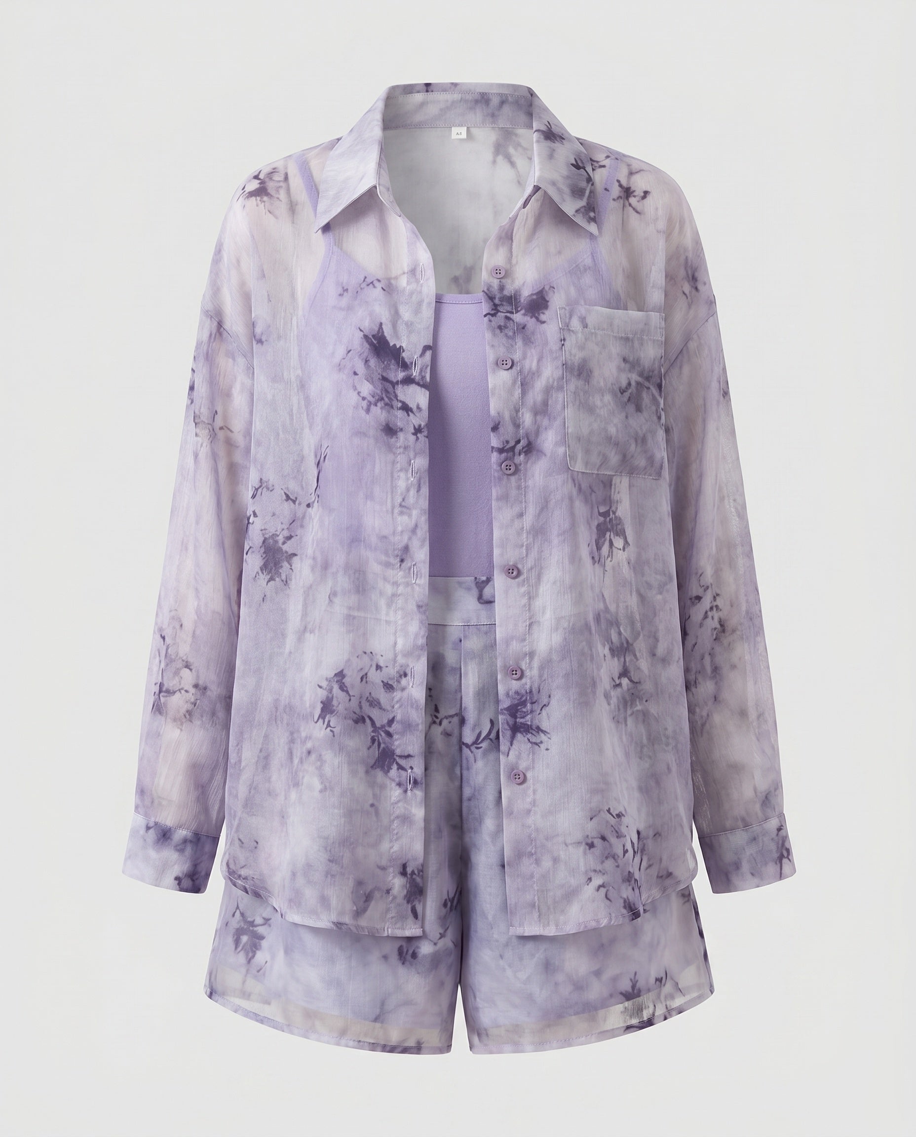 Ladies transparent blouses set with floral design and matching shorts Fashion Glam-Fashion Glam