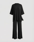 Ladies two-piece jersey set with palazzo pants-Fashion Glam