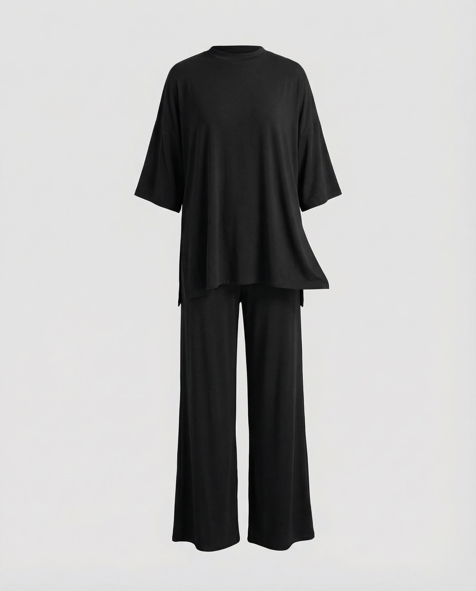 Ladies two-piece jersey set with palazzo pants-Fashion Glam