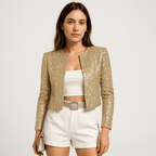 Fashion Glam | Short Jacket with Silver Sequins Simple Glamour Evening Wear