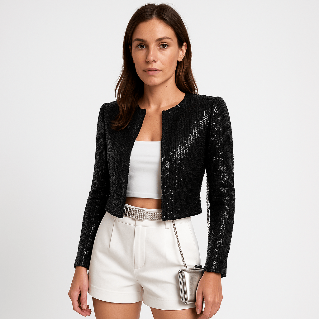 Fashion Glam | Short Jacket with Silver Sequins Simple Glamour Evening Wear