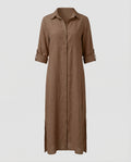 Linen Maxi Dress Women with Button Placket-Fashion Glam