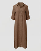 Linen Maxi Dress Women with Button Placket-Fashion Glam