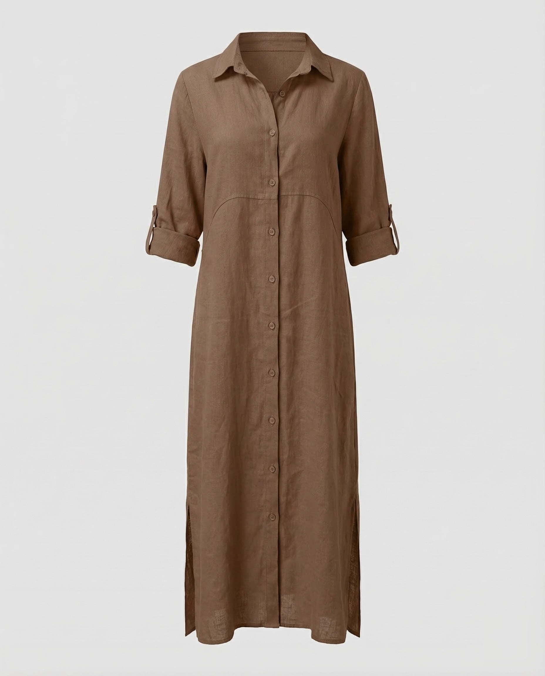Linen Maxi Dress Women with Button Placket-Fashion Glam