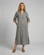 Linen Maxi Dress Women with Button Placket-Fashion Glam