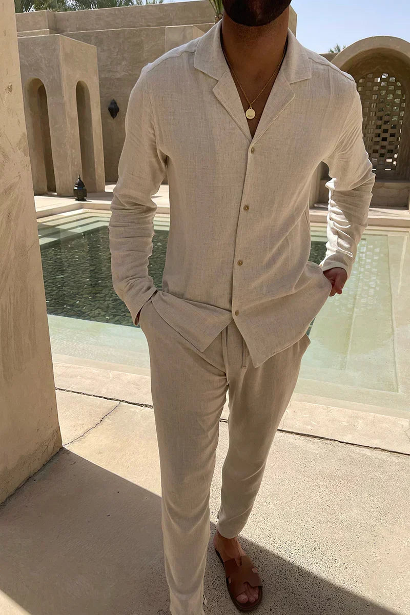 Fashion Glam | Set of Shirt and Pants – Loose-fit Long Sleeve Shirt with Button Placket & Breathable, Lightweight Pants