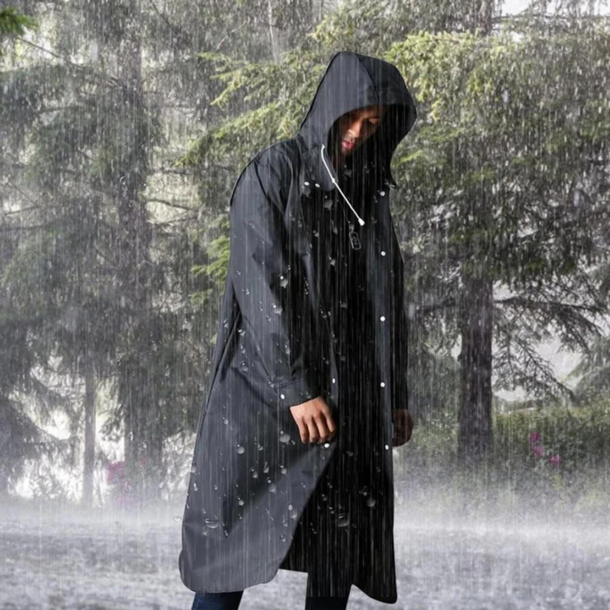 Fashion Glam | Longer waterproof raincoat for men with hood