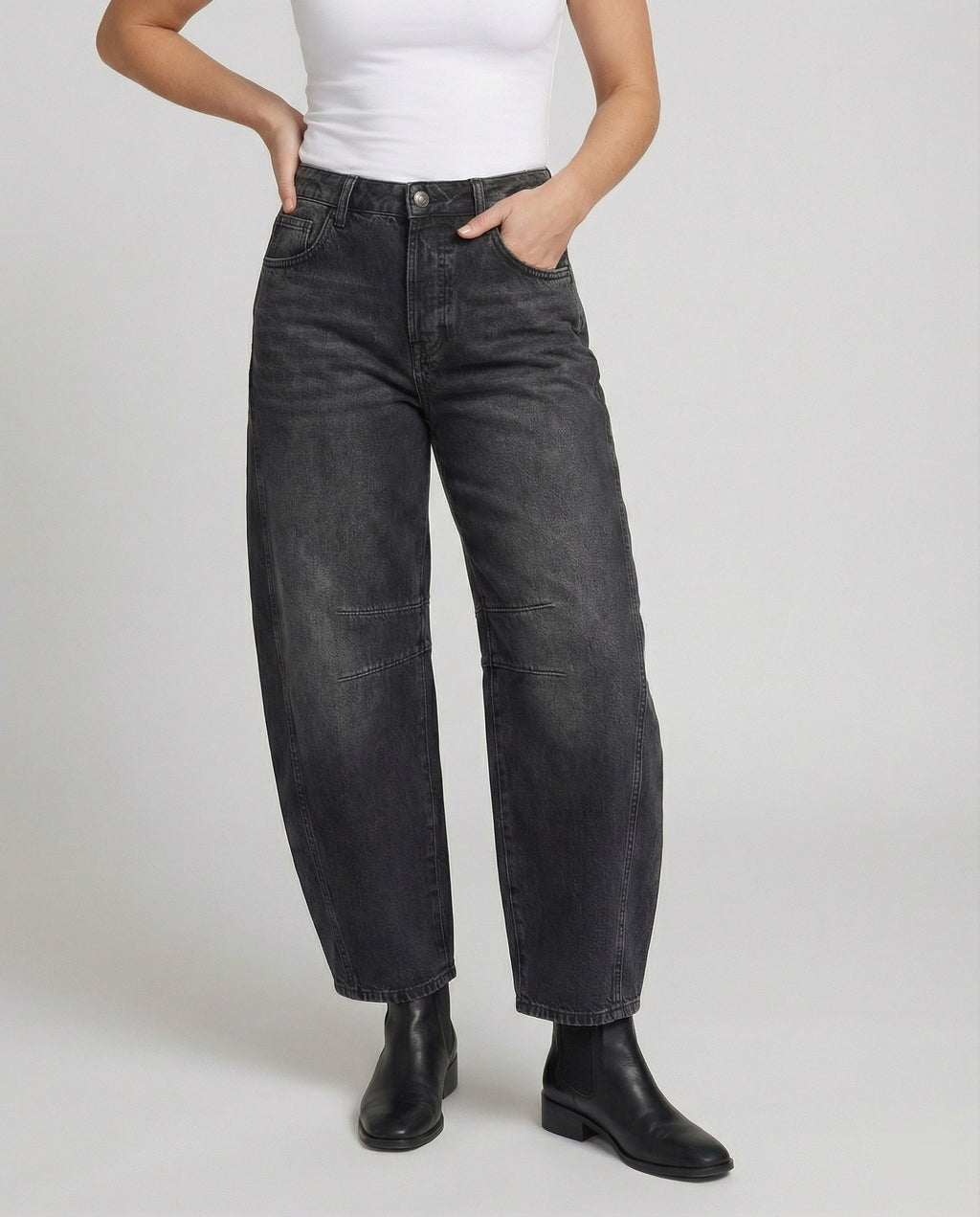 Fashion Glam | Mid Rise Barrel Jeans for Women