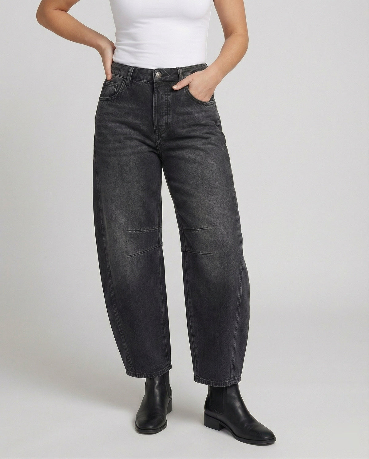 Fashion Glam | Mid Rise Barrel Jeans for Women