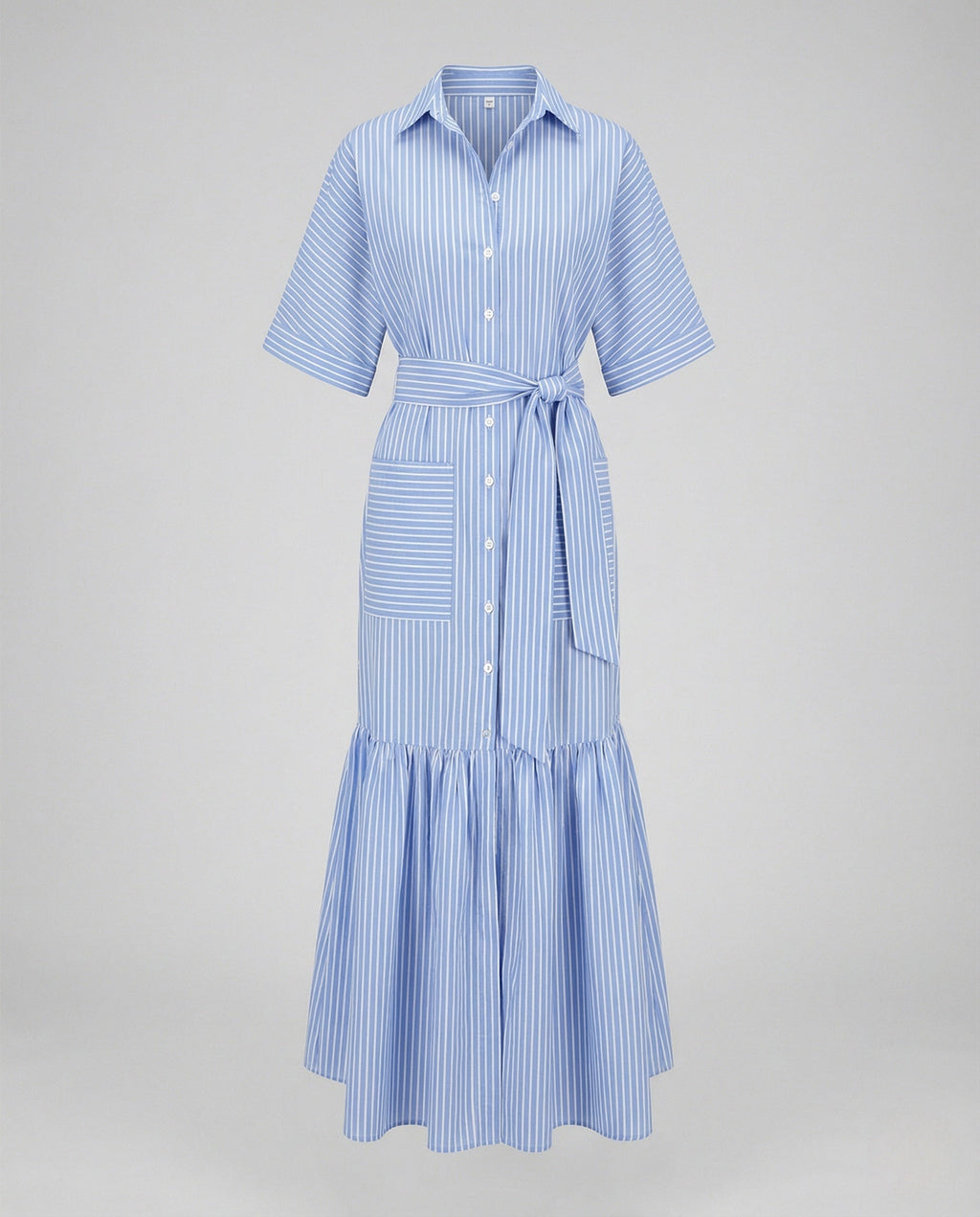 Maxi dress women shirt dress with belt-Fashion Glam