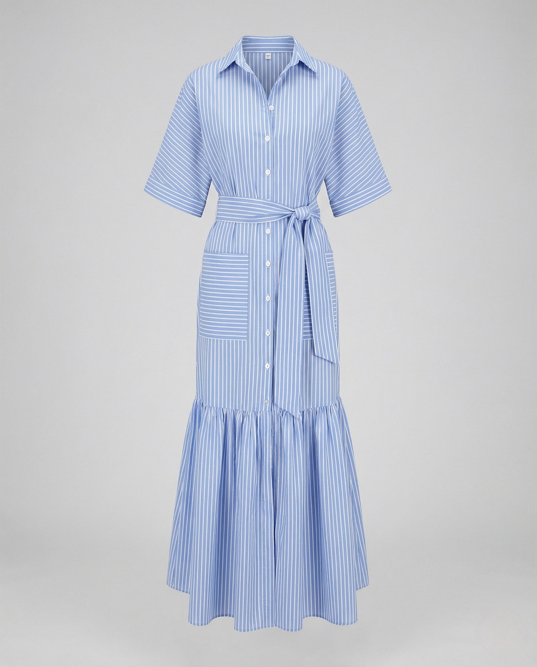 Maxi dress women shirt dress with belt-Fashion Glam