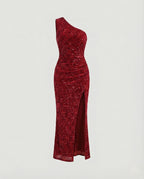 One Shoulder Maxi Dress Sequins Women-Fashion Glam