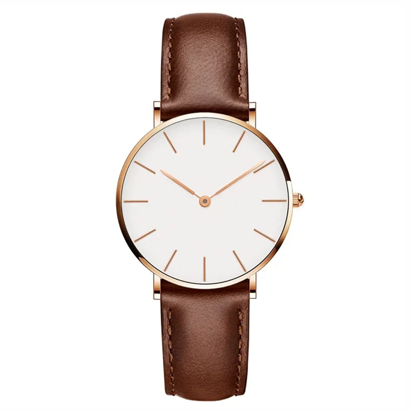 Fashion Glam | Round Timeless Minimalistic Watch With Leather Strap For Women