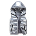 Fashion Glam | Down Vest Casual Cut Glossy Windproof Fabric Padded Hood
