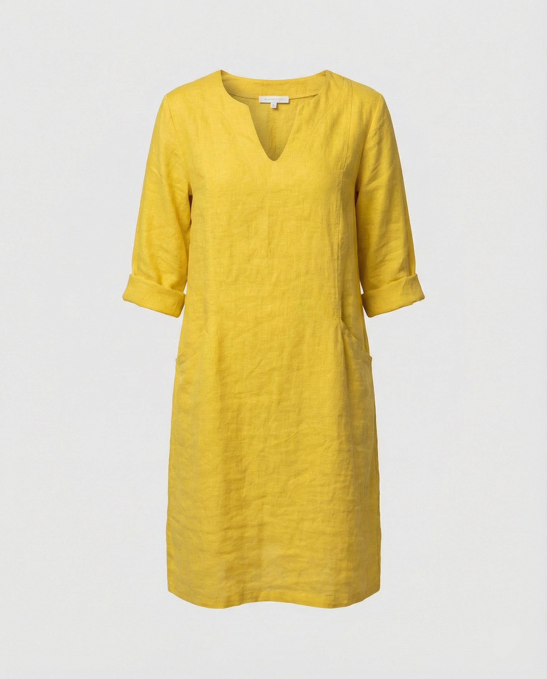 Women's linen dress with a loose fit and elegant V-neck