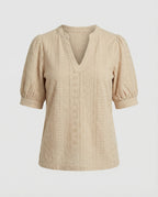 Ladies Lace Embroidery Blouse Top with Puff Sleeves