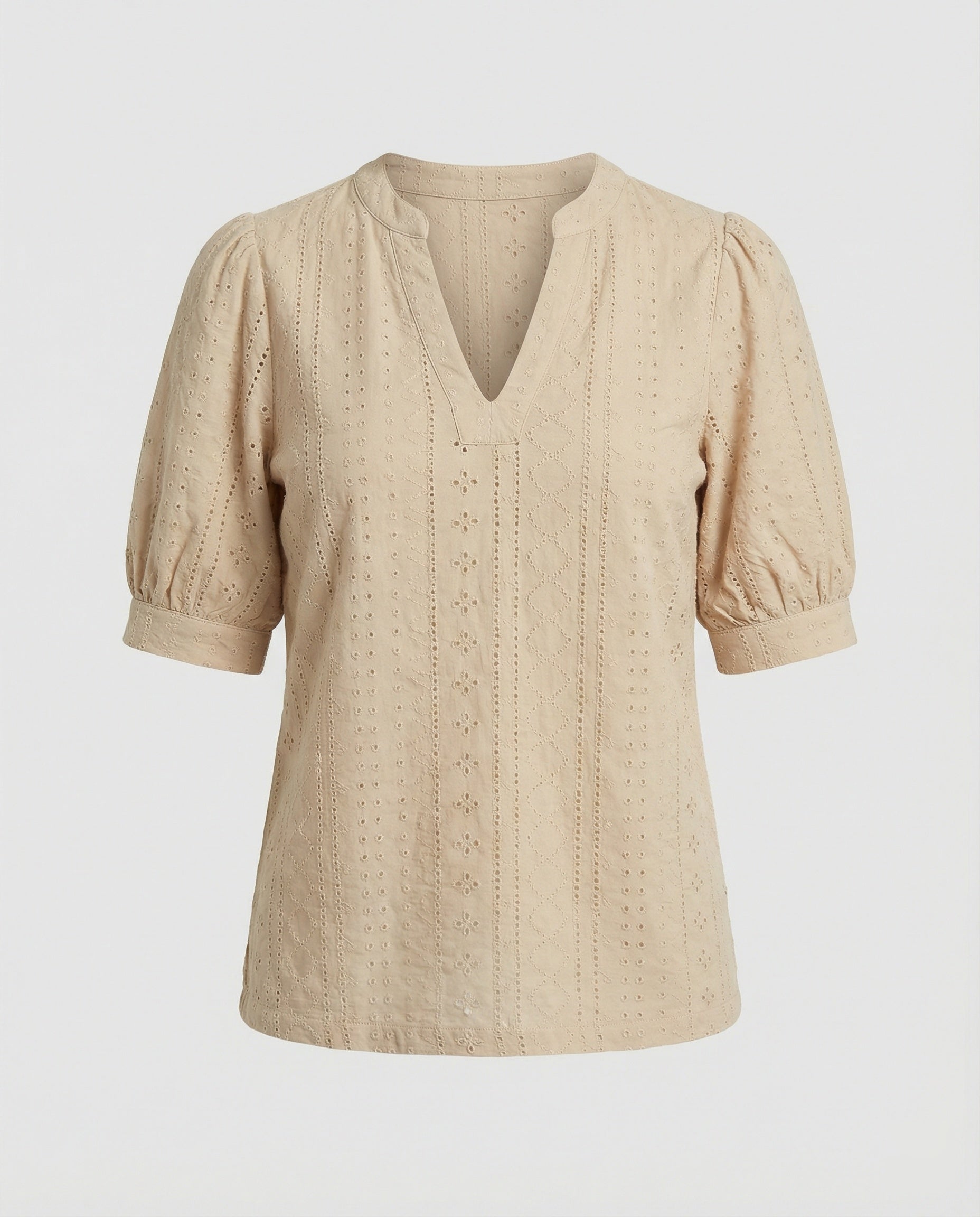 Ladies Lace Embroidery Blouse Top with Puff Sleeves