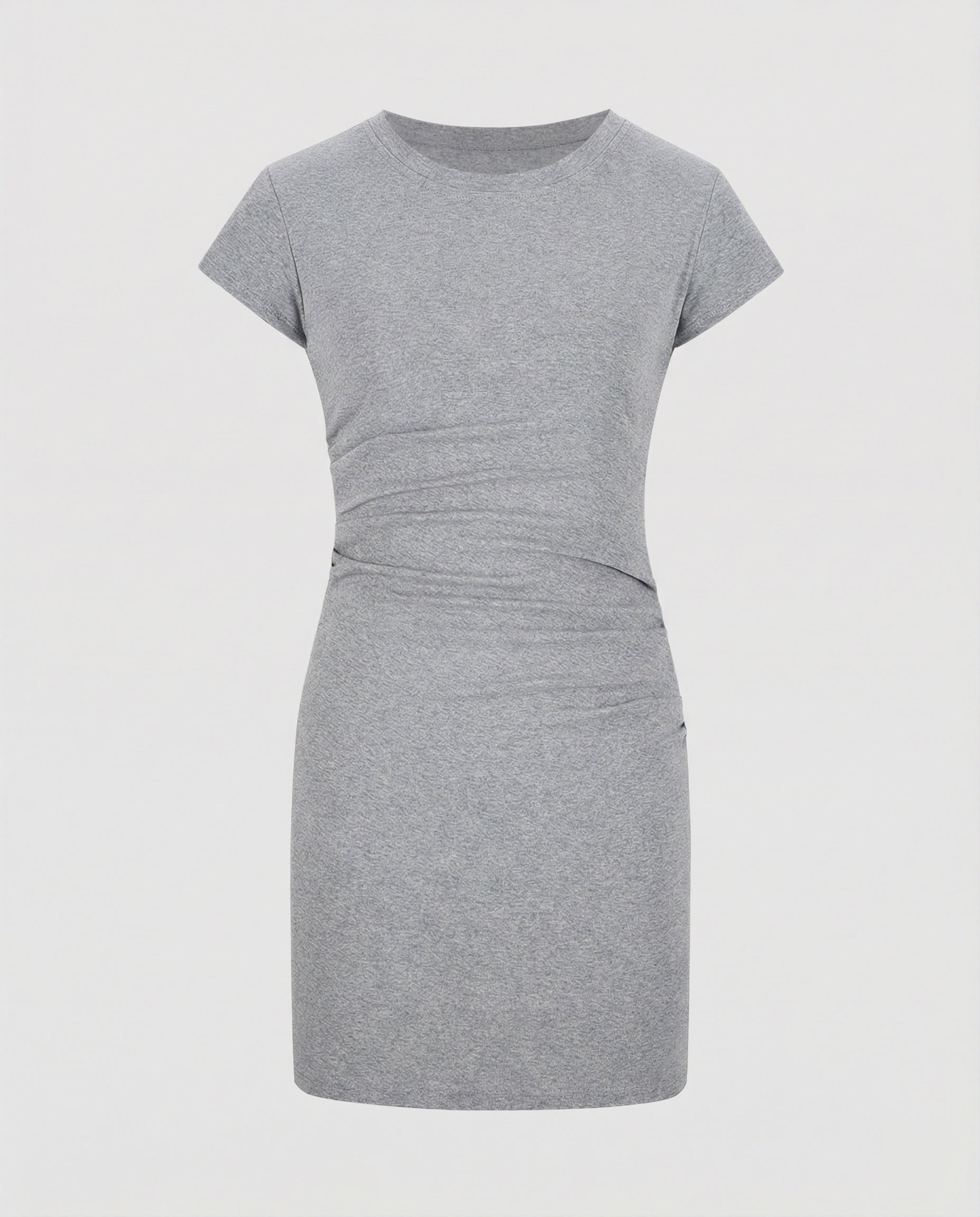 Figure-hugging mini dress with round neck and gathers for summer