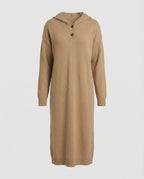Women's hoodie dress made of soft knit material with button placket and hood