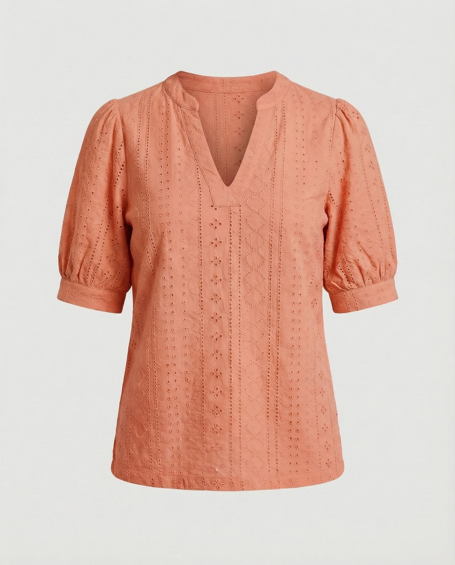 Ladies Lace Embroidery Blouse Top with Puff Sleeves