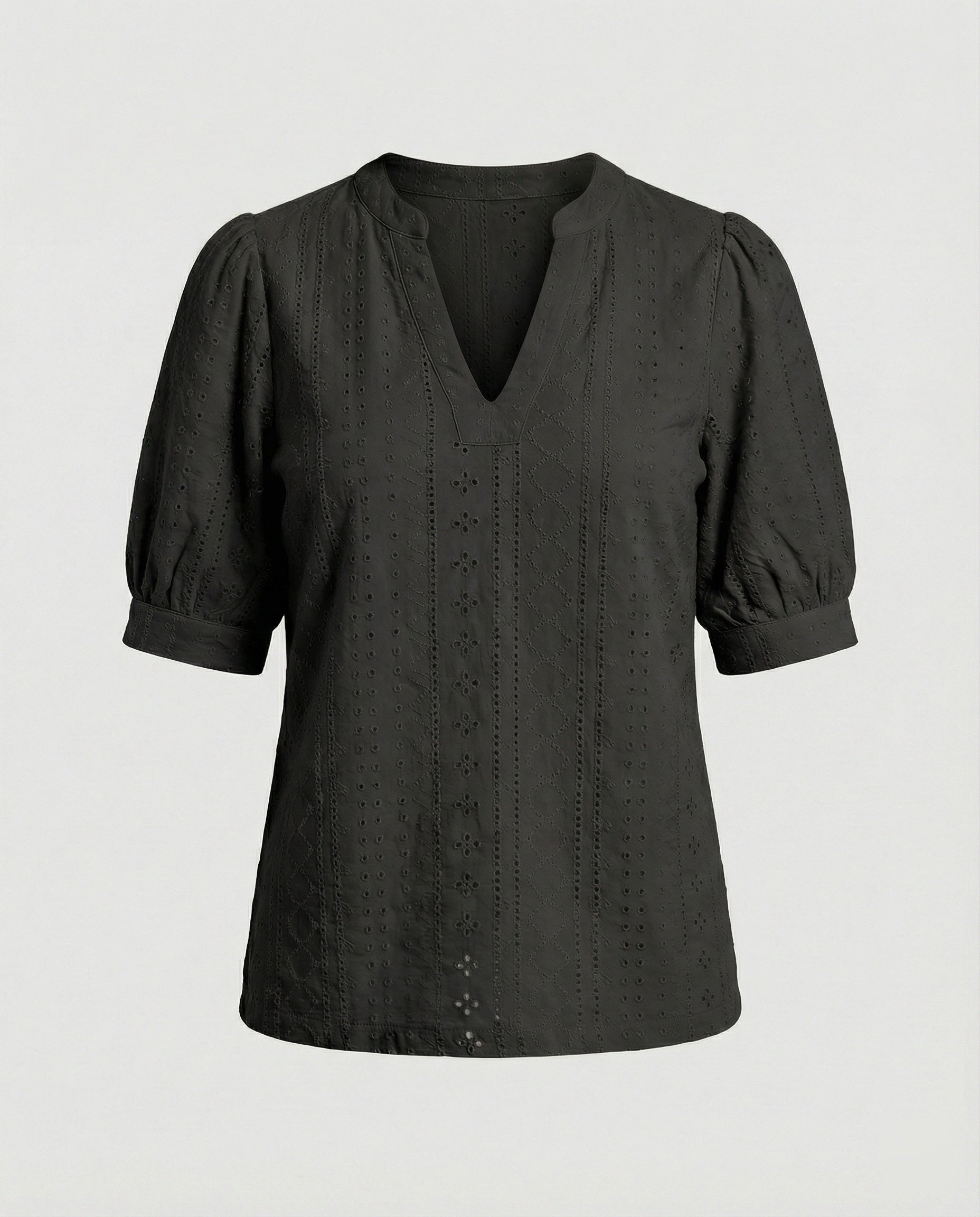 Ladies Lace Embroidery Blouse Top with Puff Sleeves