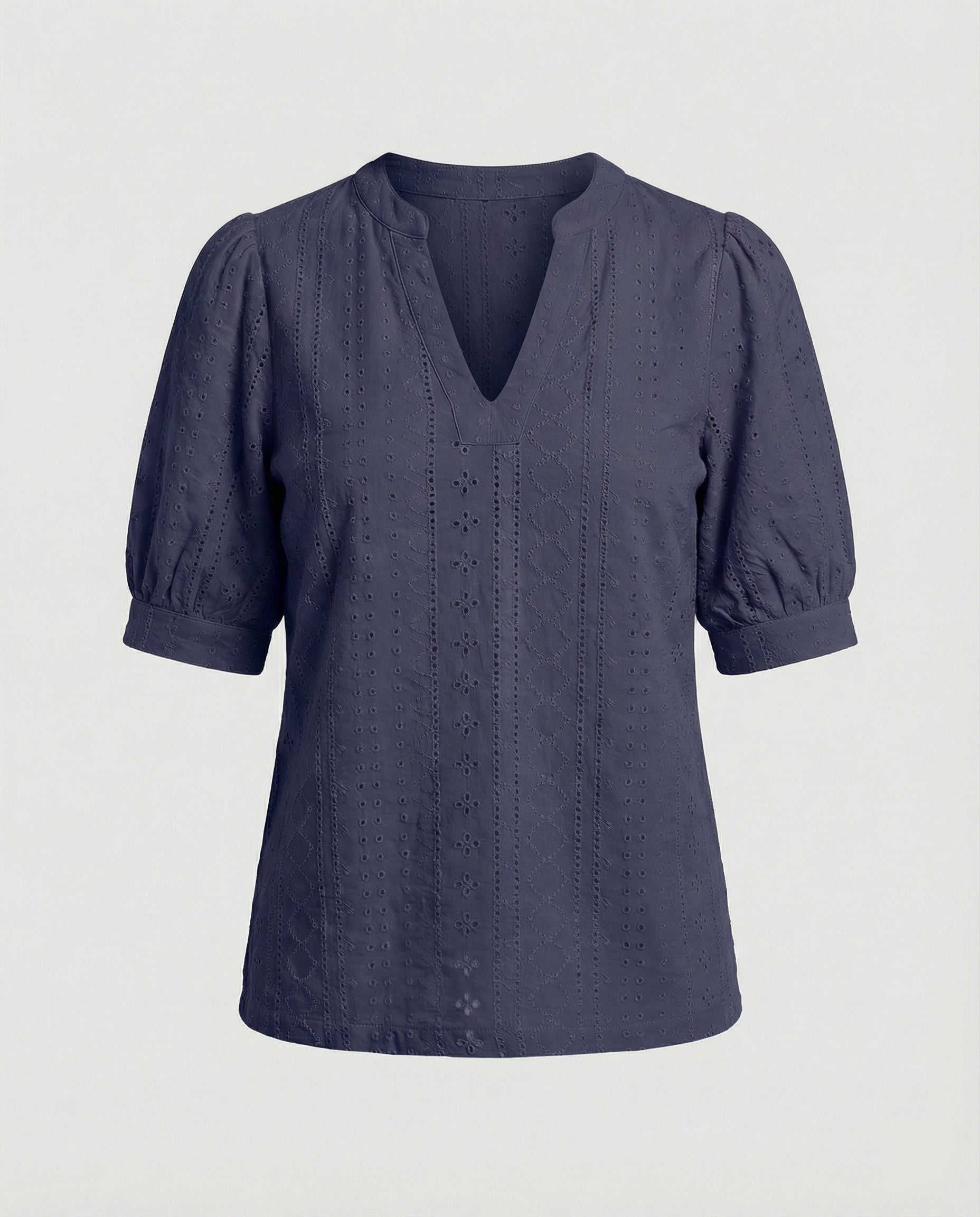 Ladies Lace Embroidery Blouse Top with Puff Sleeves