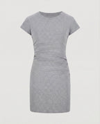 Figure-hugging mini dress with round neck and gathers for summer
