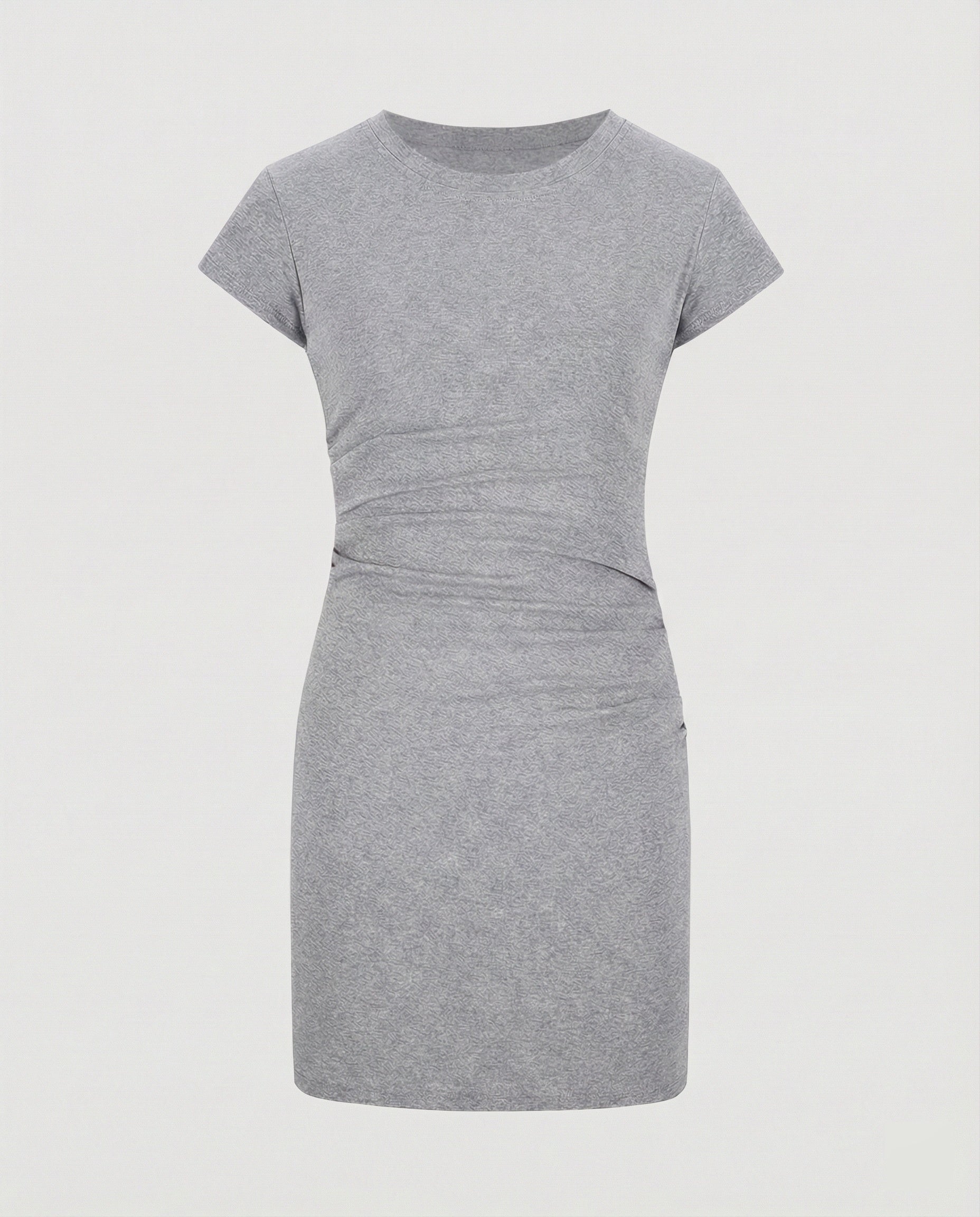 Figure-hugging mini dress with round neck and gathers for summer