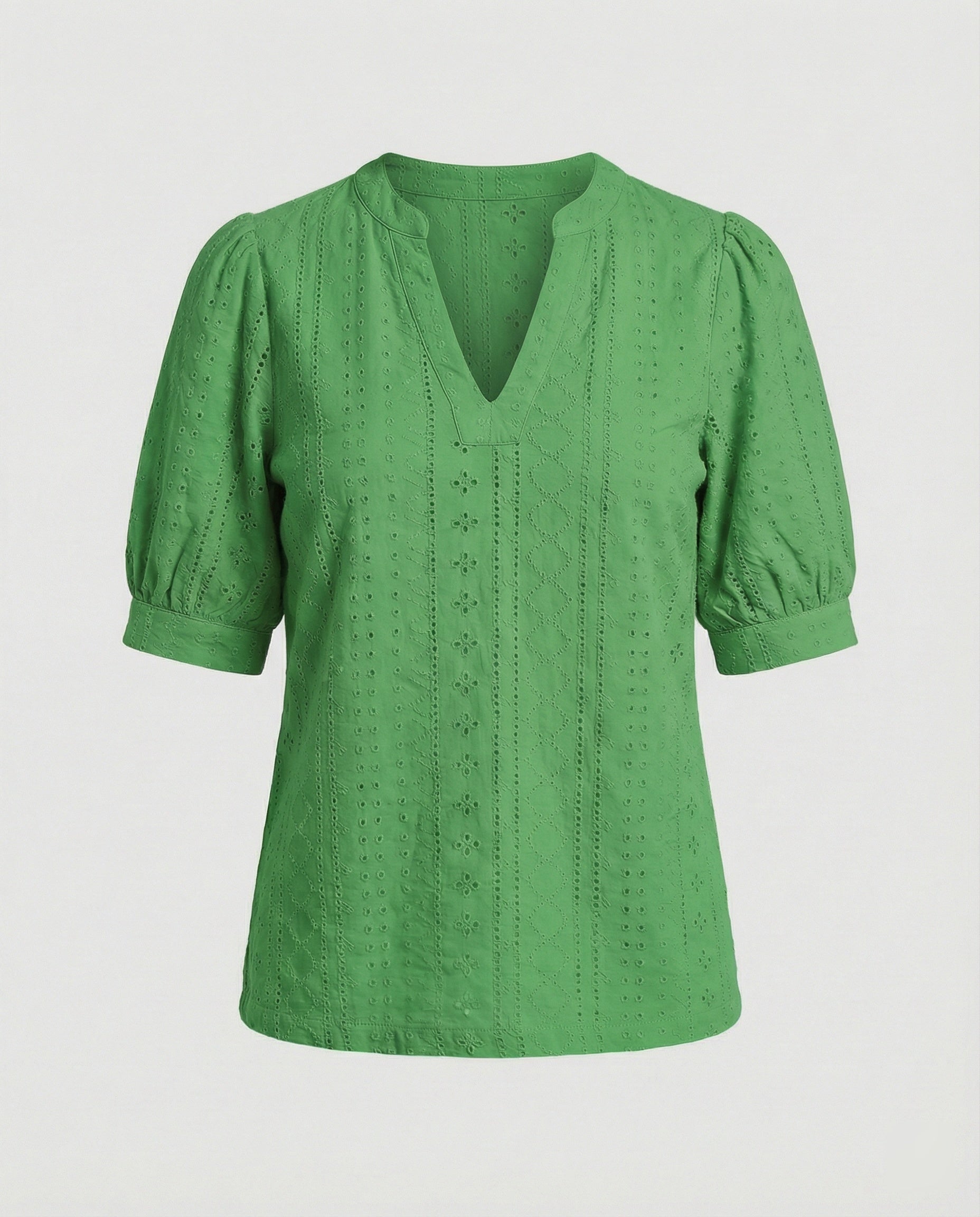 Ladies Lace Embroidery Blouse Top with Puff Sleeves