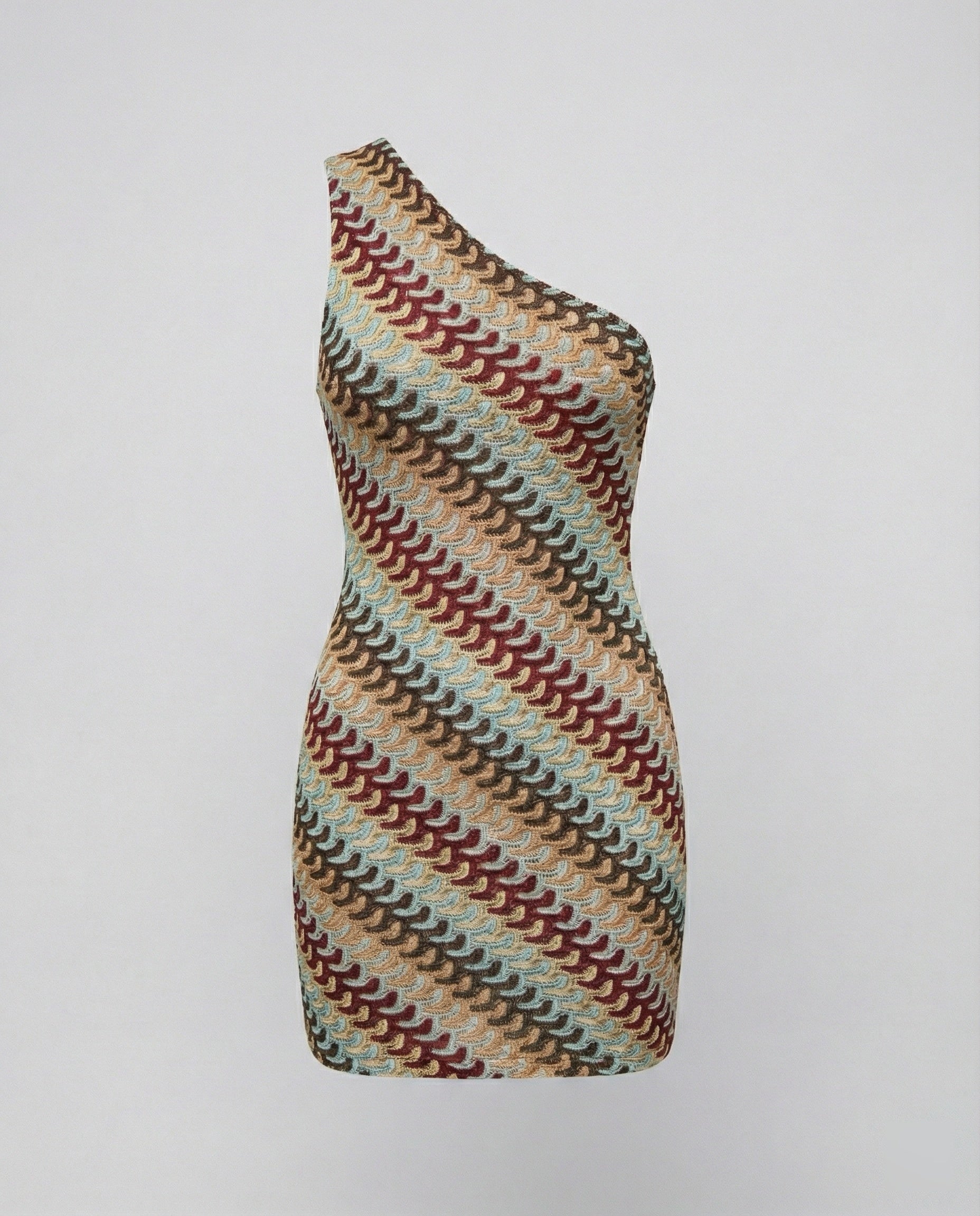 Women's asymmetrical mini dress with modern wave pattern