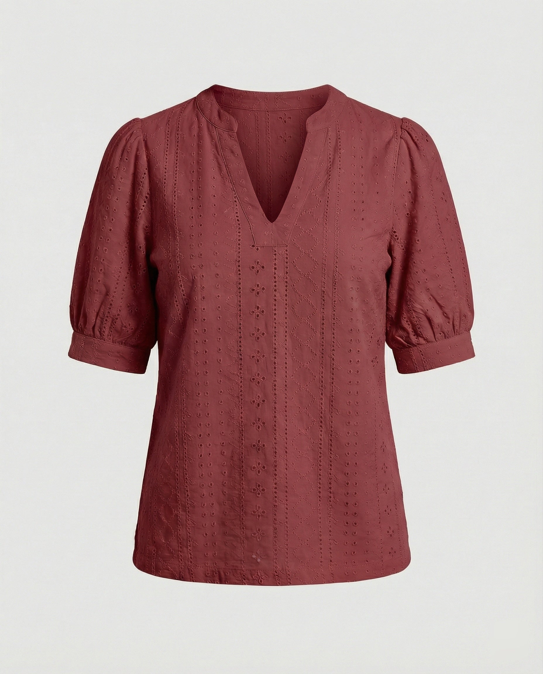 Ladies Lace Embroidery Blouse Top with Puff Sleeves