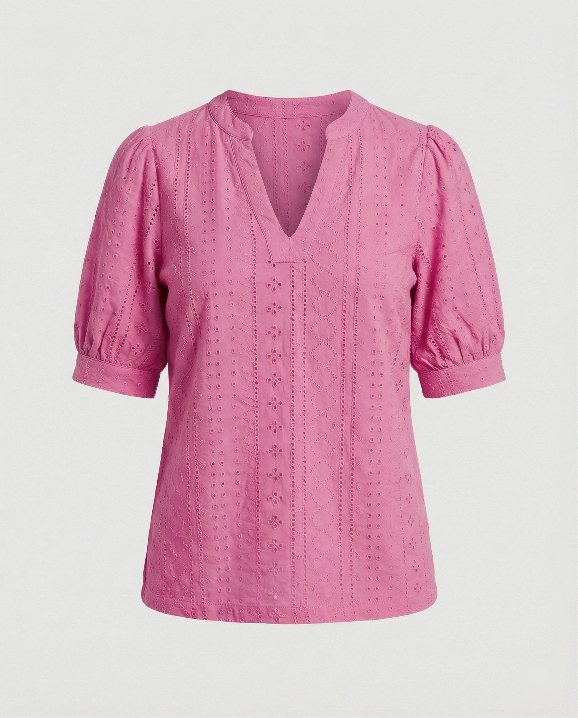 Ladies Lace Embroidery Blouse Top with Puff Sleeves