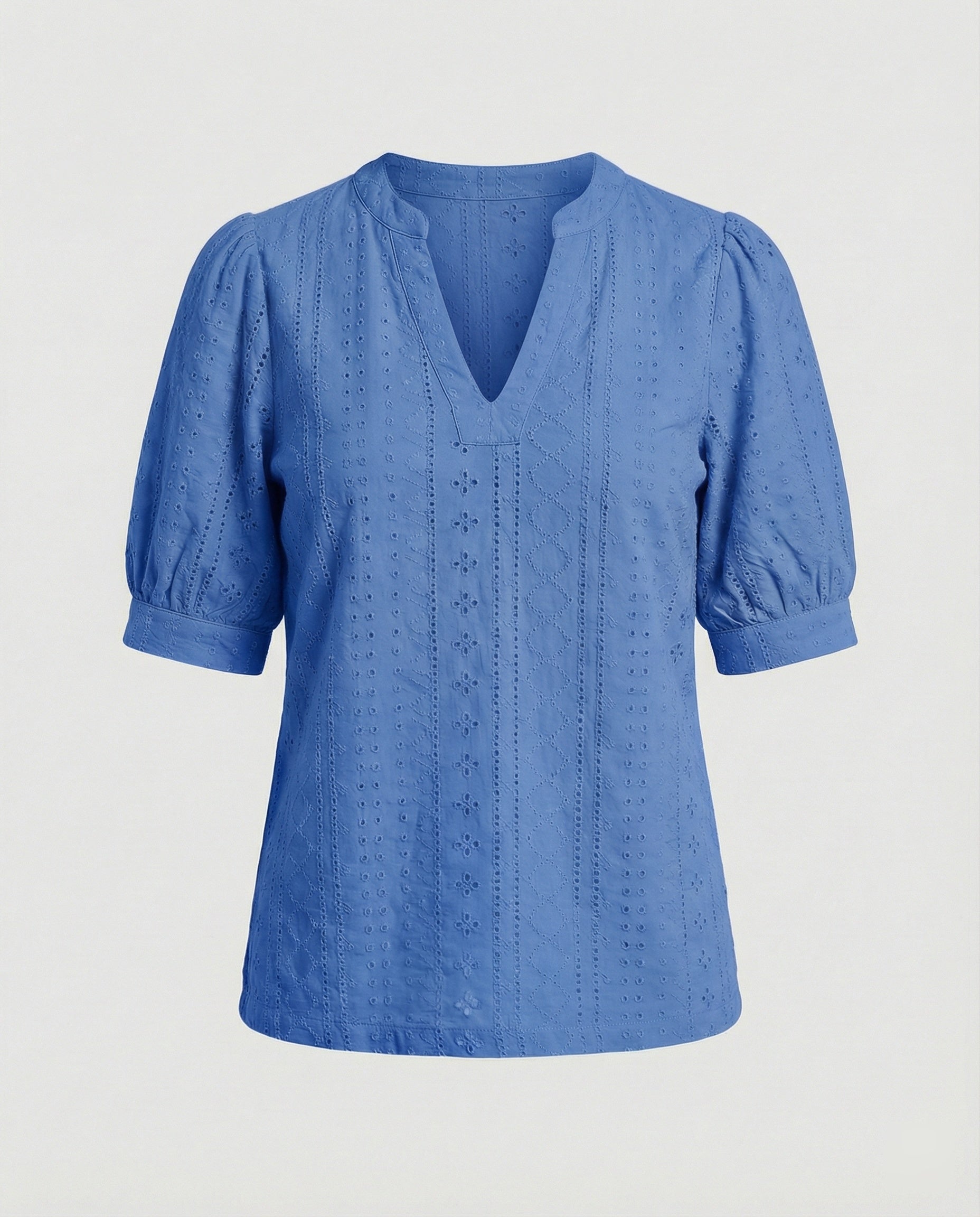 Ladies Lace Embroidery Blouse Top with Puff Sleeves