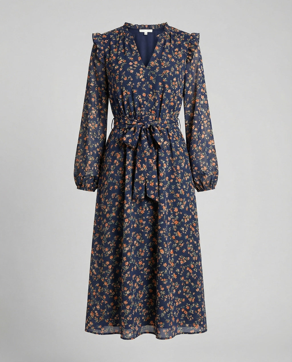 Women's blouse dress with floral design and adjustable belt