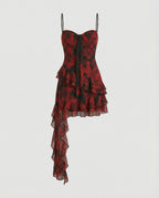 Women Playful Mini Dress with Asymmetrical Cut and Exciting Floral Design