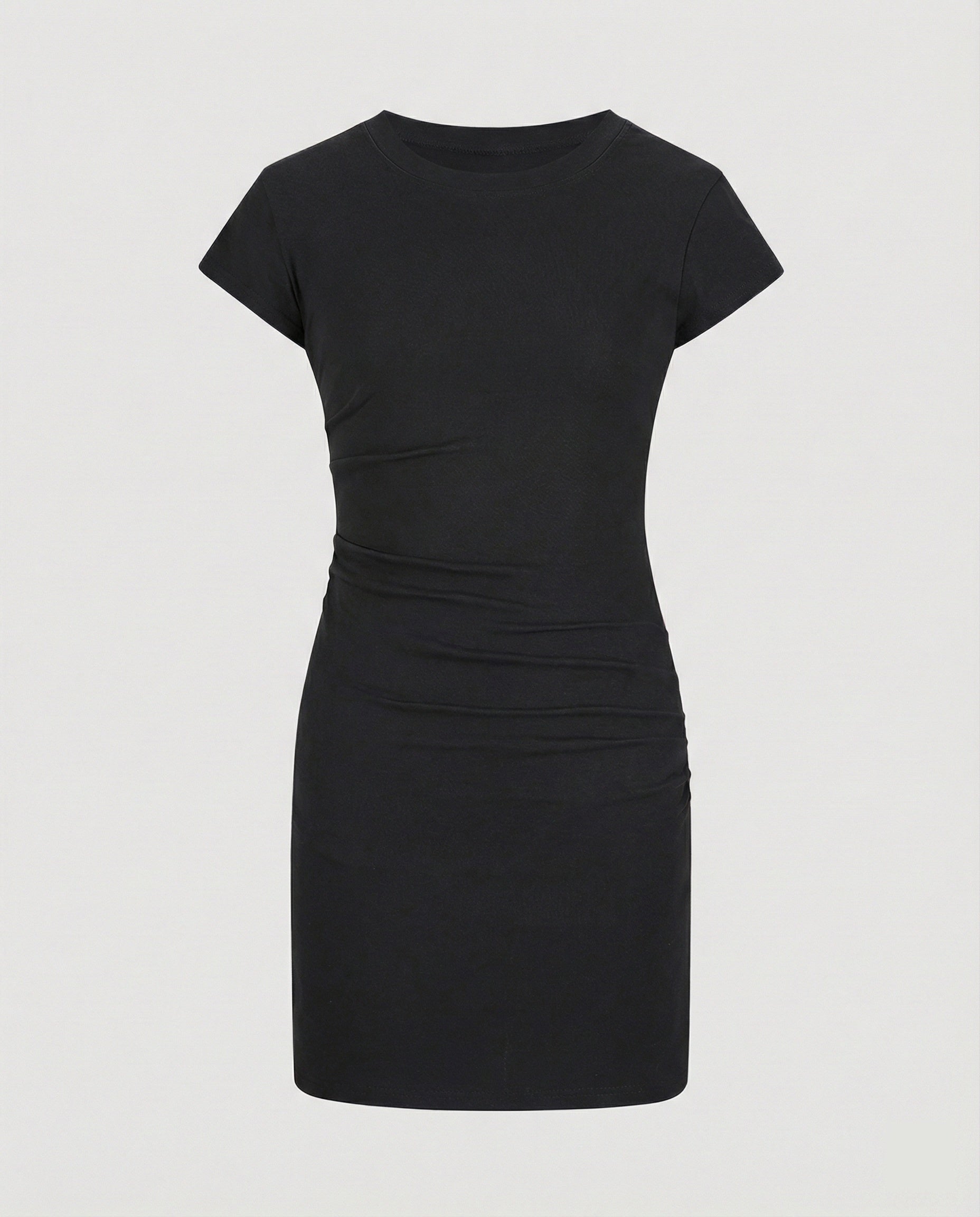 Figure-hugging mini dress with round neck and gathers for summer