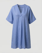 Women's casual linen maxi dress with V-neck and wide-cut sleeves