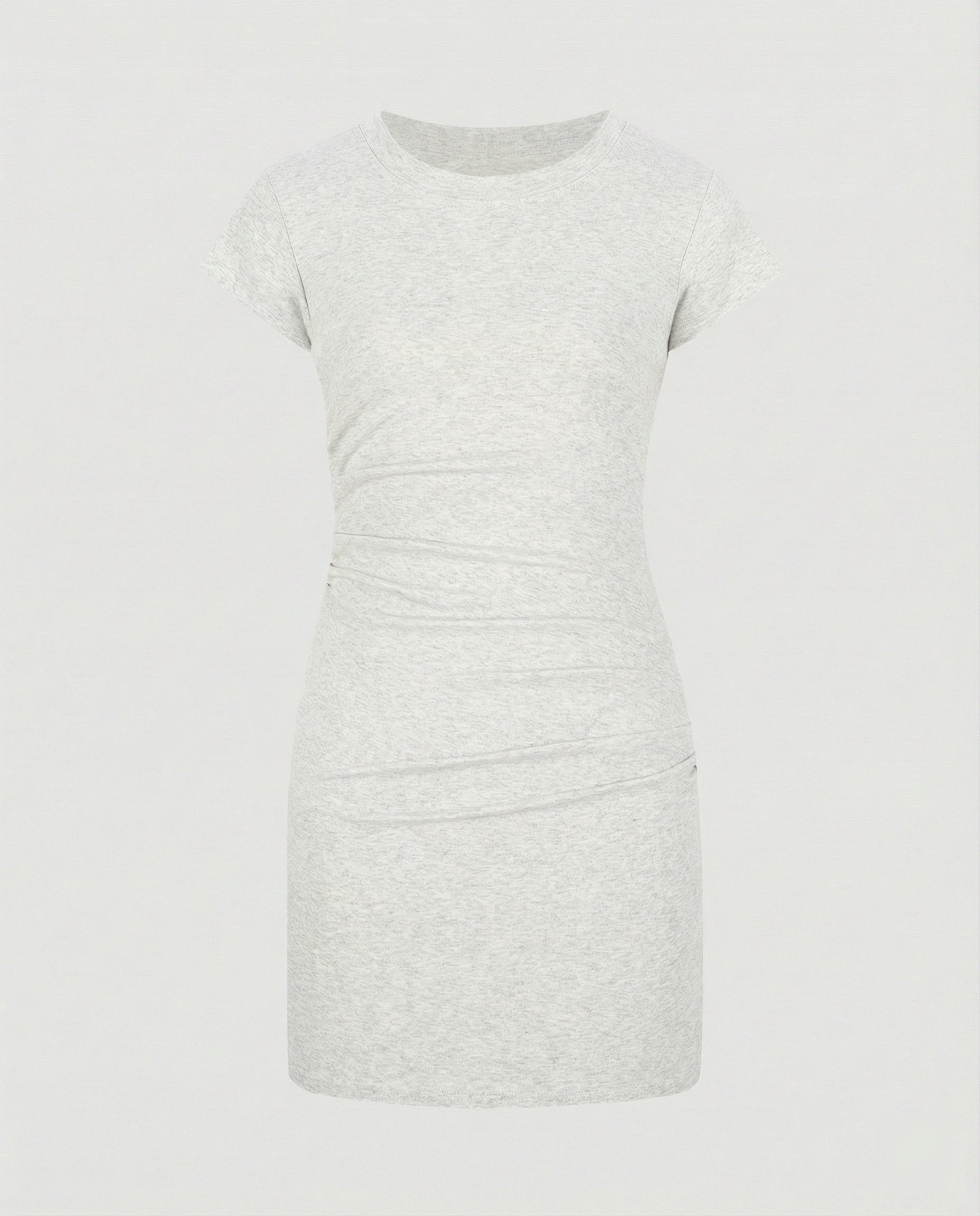 Figure-hugging mini dress with round neck and gathers for summer