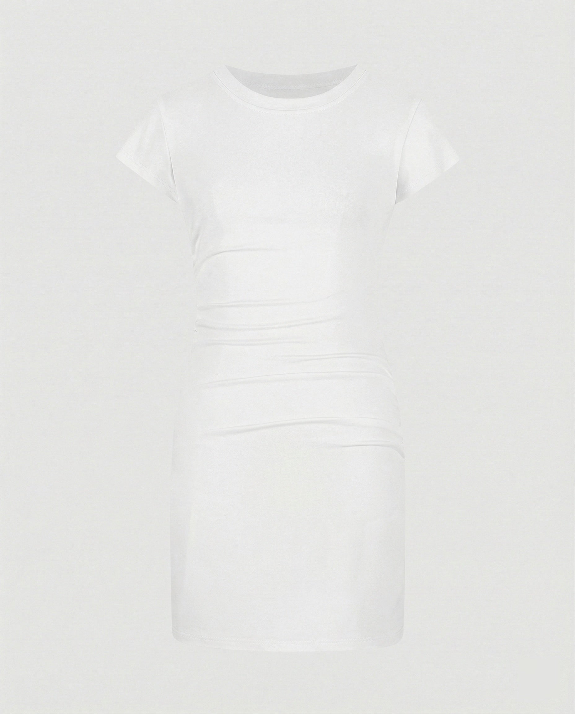Figure-hugging mini dress with round neck and gathers for summer