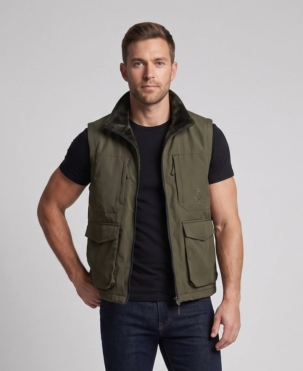 Men's multifunctional outdoor vest with high collar, zipper and multiple pockets Fashion Glam
