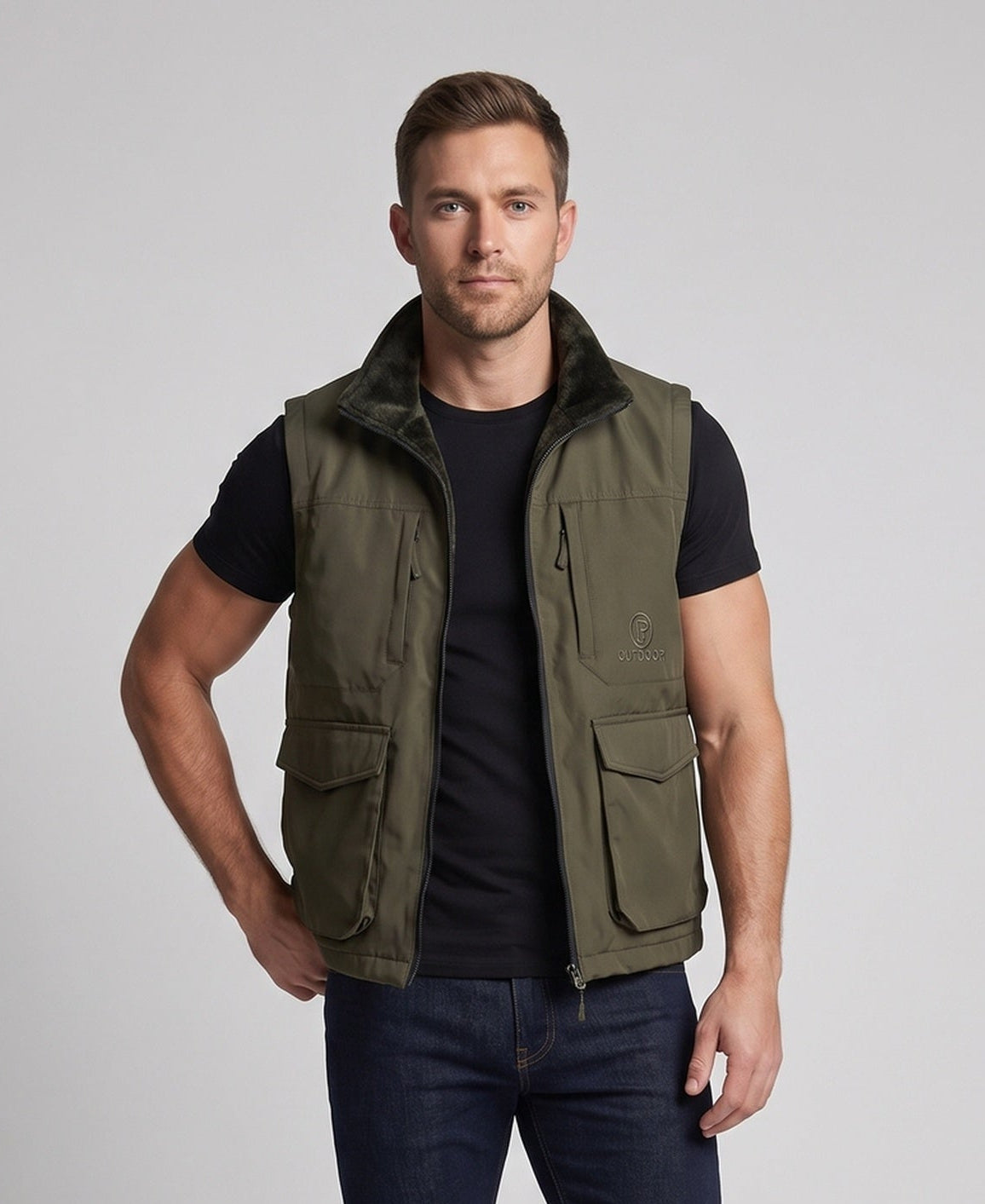 Men's multifunctional outdoor vest with high collar, zipper and multiple pockets Fashion Glam