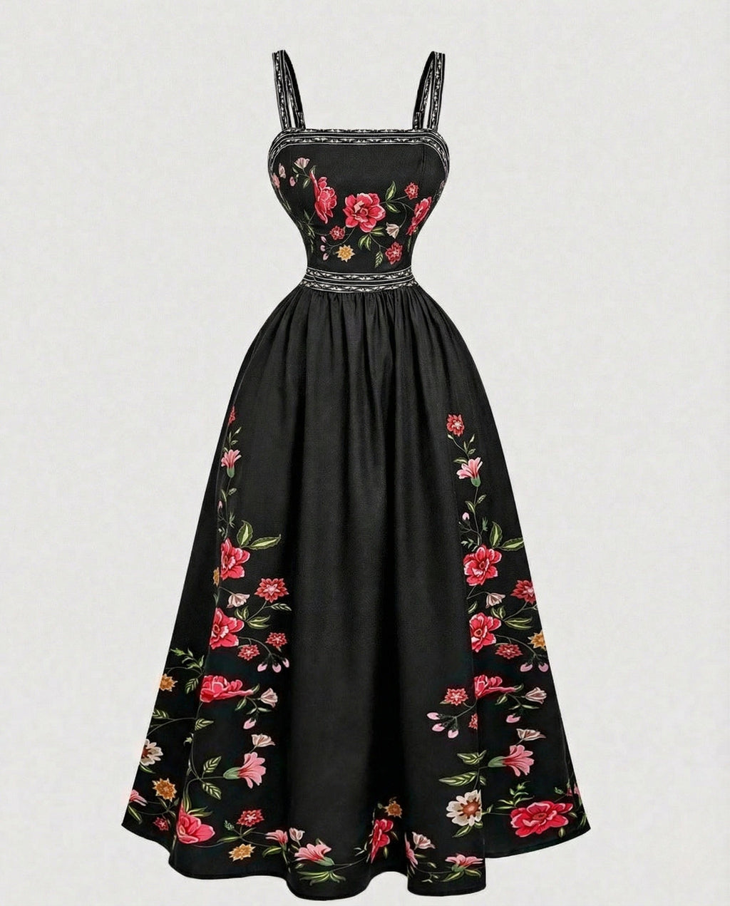 Retro Swing Dress Floor Length With Embroidery Women-Fashion Glam