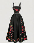 Retro Swing Dress Floor Length With Embroidery Women-Fashion Glam