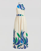 Sleeveless Maxi Dress Women Stand Collar Ruched Skirt-Fashion Glam